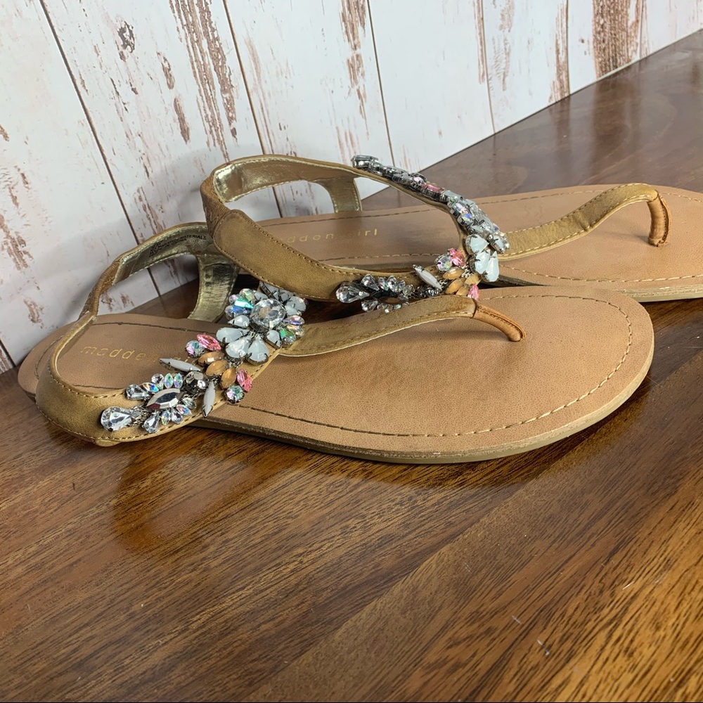 Madden Girl Sandals Multicolored Jewels Beige Sz 9 - Picture 2 of 4